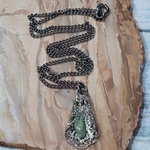 Silver Pendant Necklace with Green Stone